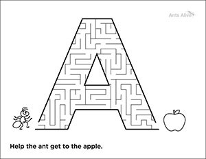 Free A is for ant maze kids activity page